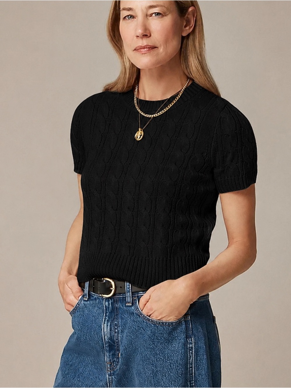 J. Crew Cashmere cable-knit T-shirt Black